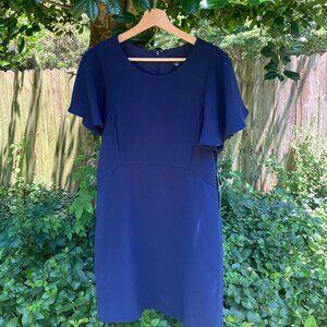 Navy Blue Sheragona Flutter Sleeve Dress